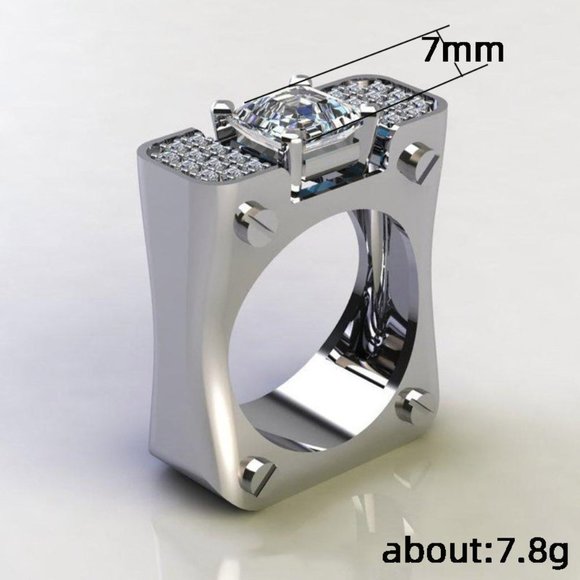 ✨ Punk Refine Cubic Princess Zircon Diamond Filled Ring for Women/Man, PD385 - Picture 6 of 6